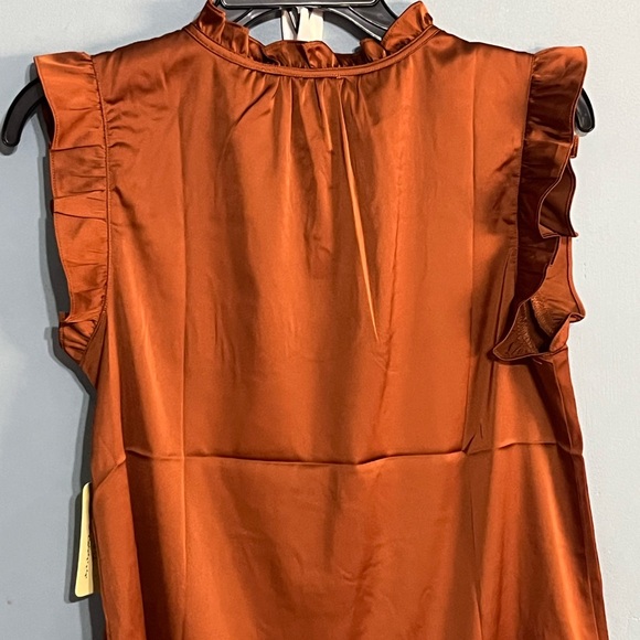 SELLING FLOWER & FEATHER BLOUSE SIZE SMALL COLOR HOT BROWN SLEEVELESS NWT - Picture 5 of 11